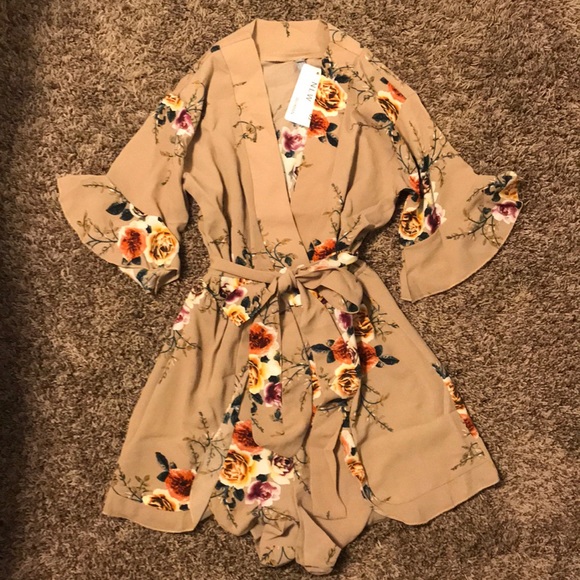 Pants - Nude Floral Romper Spring Clothing Small